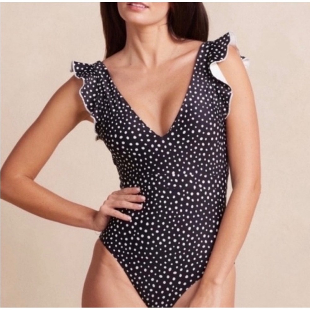 Summersalt Ruffle Backflip One Piece Swimsuit Women 14 Polka Dot Blue Pinup